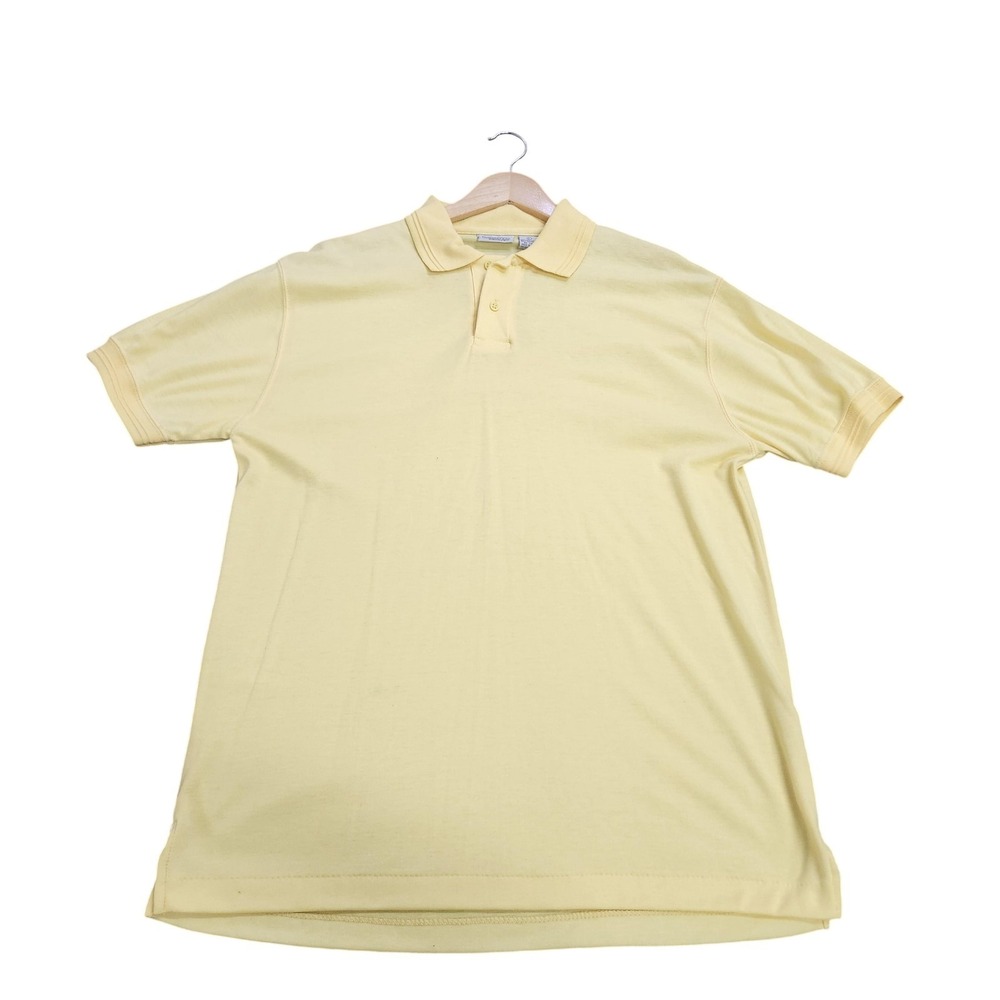 Weekends In California Polo Shirt Mens L Yellow Solid Knit Short Sleeve Casual